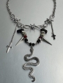 Silver Retro Punk Snake-Shaped Pendant Bead Chain Necklace