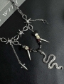 Silver Retro Punk Snake-Shaped Pendant Bead Chain Necklace