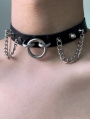 Black Gothic Punk O-Ring Rivet Faux Leather Choker