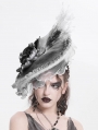 White and Gray Vintage Gothic Feather Rose Beaded Party Hat