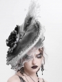 White and Gray Vintage Gothic Feather Rose Beaded Party Hat