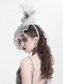 White and Gray Vintage Gothic Feather Rose Beaded Party Hat