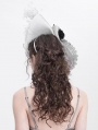 White and Gray Vintage Gothic Feather Rose Beaded Party Hat