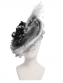 White and Gray Vintage Gothic Feather Rose Beaded Party Hat