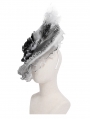 White and Gray Vintage Gothic Feather Rose Beaded Party Hat