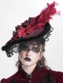 Black and Red Vintage Gothic Feather Rose Beaded Party Hat