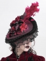 Black and Red Vintage Gothic Feather Rose Beaded Party Hat