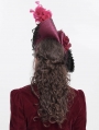 Black and Red Vintage Gothic Feather Rose Beaded Party Hat