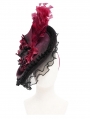 Black and Red Vintage Gothic Feather Rose Beaded Party Hat