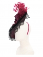 Black and Red Vintage Gothic Feather Rose Beaded Party Hat