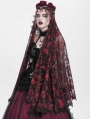 Red and Black Gothic Retro Beaded Floral Bat Lace Veil