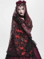 Red and Black Gothic Retro Beaded Floral Bat Lace Veil