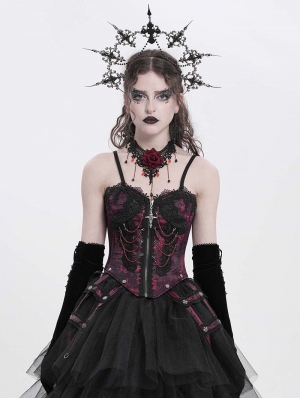 Red Gothic Sexy Lace Chain Overbust Corset Top for Women