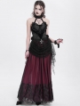 Black Women's Gothic Flower Decor Halter Sweetheart Top with Tulle Skirt