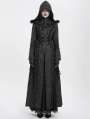 Black Gothic Double Breasted Extra Long Hooded Coat for Women