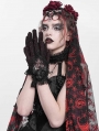 Red and Black Gothic Retro Ruffled Lace Gloves for Women