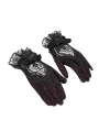 Red and Black Gothic Retro Ruffled Lace Gloves for Women