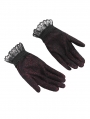 Red and Black Gothic Retro Ruffled Lace Gloves for Women