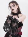 Black Gothic Retro Ruffled Lace Faux Leather Gloves for Women