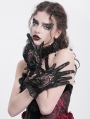 Black Gothic Retro Ruffled Lace Faux Leather Gloves for Women