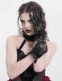 Black Gothic Retro Ruffled Lace Faux Leather Gloves for Women