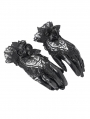 Black Gothic Retro Ruffled Lace Faux Leather Gloves for Women