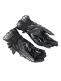 Black Gothic Retro Ruffled Lace Faux Leather Gloves for Women