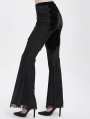 Black Gothic Lace Applique Velvet Long Flared Pants for Women