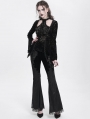 Black Gothic Lace Applique Velvet Long Flared Pants for Women