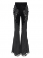 Black Gothic Lace Applique Velvet Long Flared Pants for Women