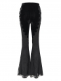 Black Gothic Lace Applique Velvet Long Flared Pants for Women