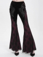 Black and Red Gothic Lace Applique Velvet Long Flared Pants for Women