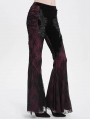 Black and Red Gothic Lace Applique Velvet Long Flared Pants for Women