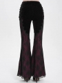 Black and Red Gothic Lace Applique Velvet Long Flared Pants for Women