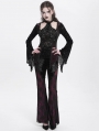 Black and Red Gothic Lace Applique Velvet Long Flared Pants for Women