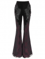 Black and Red Gothic Lace Applique Velvet Long Flared Pants for Women