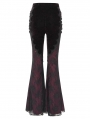 Black and Red Gothic Lace Applique Velvet Long Flared Pants for Women