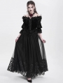 Black Gothic Elegant Lace Applique Mesh Maxi Skirt