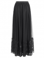 Black Gothic Elegant Lace Applique Mesh Maxi Skirt