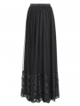 Black Gothic Elegant Lace Applique Mesh Maxi Skirt