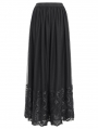 Black Gothic Elegant Lace Applique Mesh Maxi Skirt