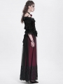 Red Gothic Elegant Lace Applique Mesh Maxi Skirt