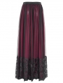 Red Gothic Elegant Lace Applique Mesh Maxi Skirt