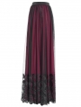 Red Gothic Elegant Lace Applique Mesh Maxi Skirt