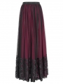 Red Gothic Elegant Lace Applique Mesh Maxi Skirt