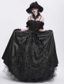 Black Gothic Off-the-Shoulder Beaded Lace Applique Long Party Ball Gown