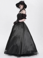 Black Gothic Off-the-Shoulder Beaded Lace Applique Long Party Ball Gown