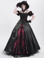 Black and Red Gothic Off-the-Shoulder Beaded Lace Applique Long Party Ball Gown