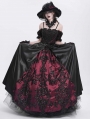 Black and Red Gothic Off-the-Shoulder Beaded Lace Applique Long Party Ball Gown