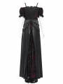 Black and Red Gothic Off-the-Shoulder Beaded Lace Applique Long Party Ball Gown